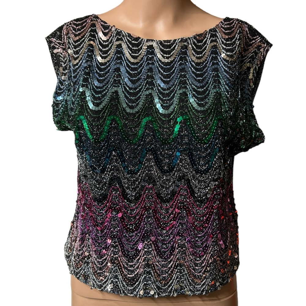 AVON FASHIONS Vintage sequins crop short top blouse size 5/6